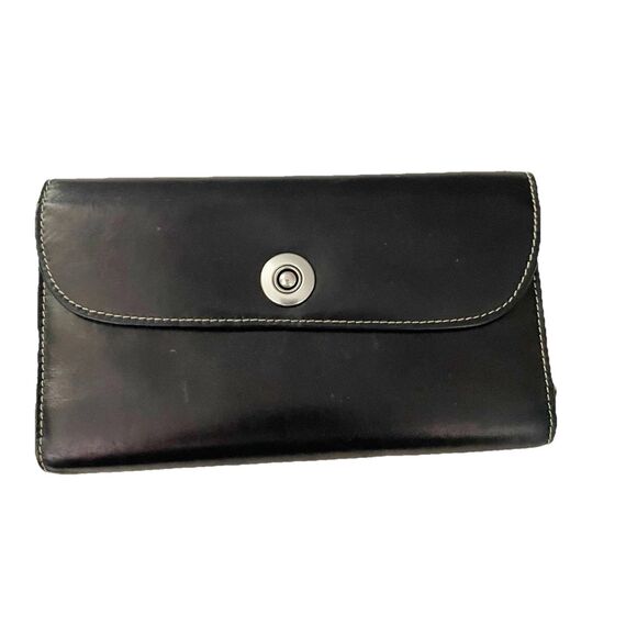 Dopp Black Leather Wallet Silver Snap Designer Old Money Chic - Picture 1 of 15